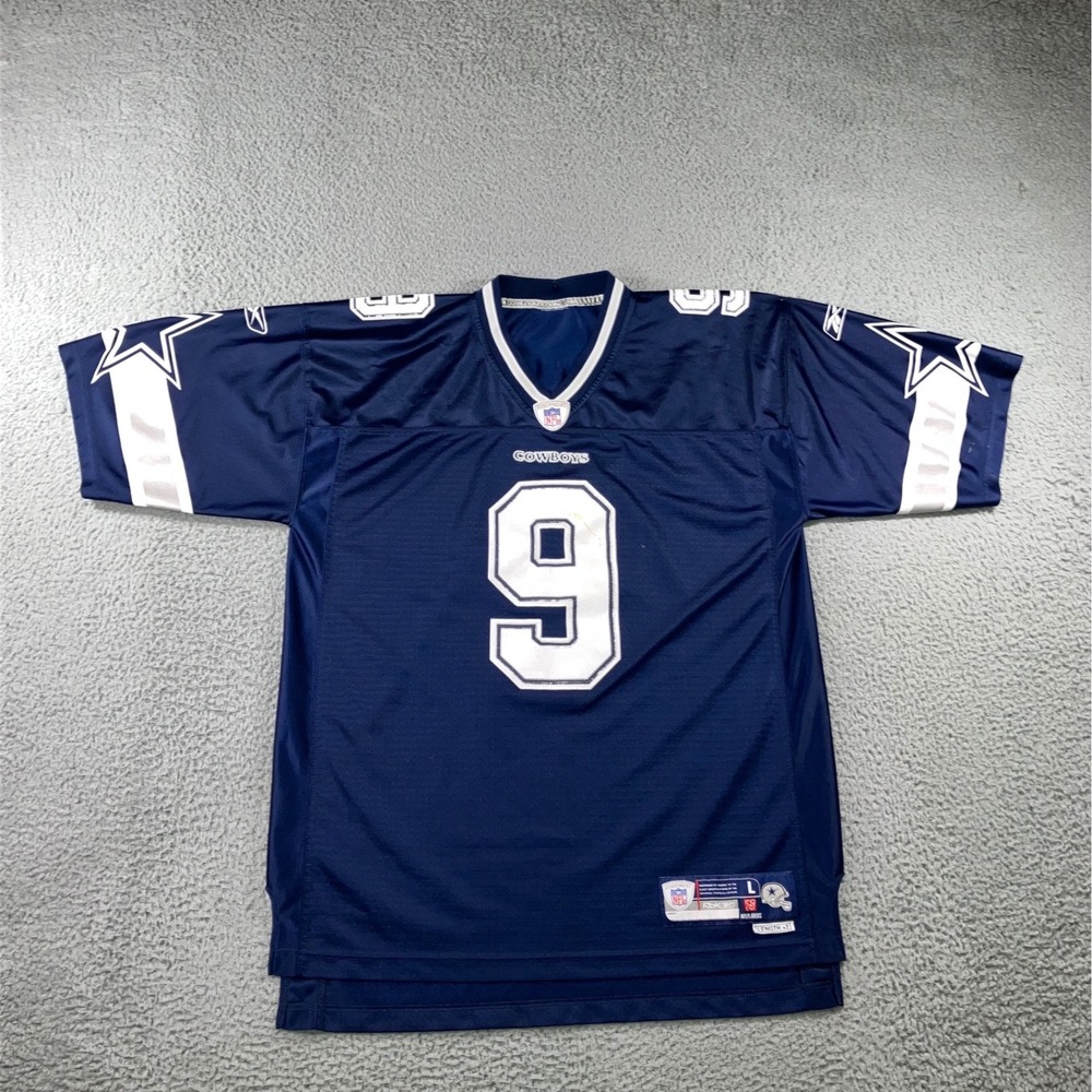 Vintage‎ Reebok Dallas Cowboys Tony Romo Jersey L Stitched Blue Flawed Stain